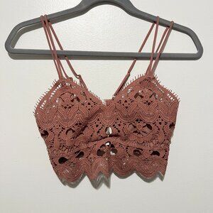 Anthropologie Womens Viviette Lace Bralette Sz S Pink Bohemian Festival Coquette